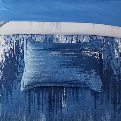 Ombre Blue Comforter Set Queen Size Reversible Gradient Blue Grey Boho Bedding Set for Men Women 8 Pieces Bed in A Bag Bohemian Bed Set With Comforter, Sheets, Pillowcases & Shams, Cushion Cover