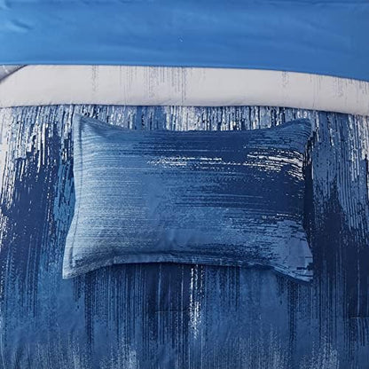 Ombre Blue Comforter Set Queen Size Reversible Gradient Blue Grey Boho Bedding Set for Men Women 8 Pieces Bed in A Bag Bohemian Bed Set With Comforter, Sheets, Pillowcases & Shams, Cushion Cover