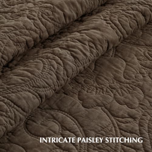 EVERGRACEHOME 100% Cotton Paisley Quilt Set, King Size, Cocoa Brown