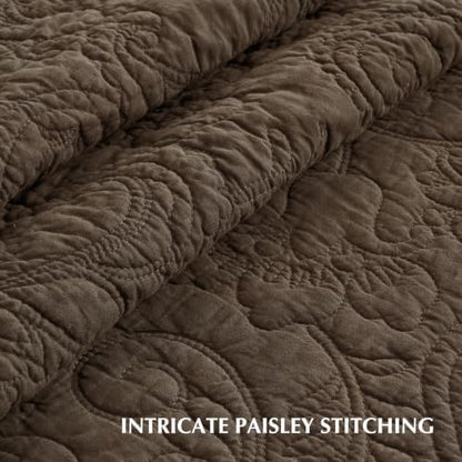 EVERGRACEHOME 100% Cotton Paisley Quilt Set, King Size, Cocoa Brown