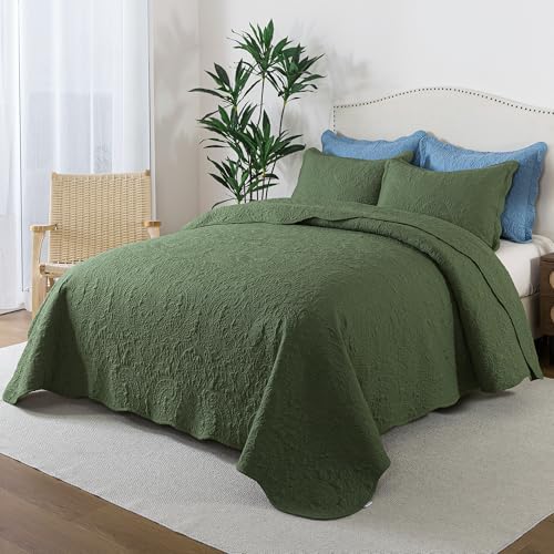 HoneiLife Queen Size Quilt Sets - Embroidered Bedspreads 3-Piece, Reversible Coverlet Lightweight Bedcover Rustic Bedding Set Autumu/Winter Quilts for Queen Bed
