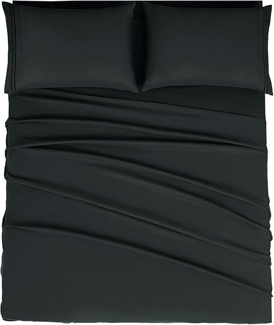 Mejoroom Full Size Sheets - 1800TC Luxury Full Sheets with 16 Inch Deep Pocket - Premium Bedding Collection - Extra Soft, Breathable, Wrinkle, Fade & Stain Resistant - 4 Piece (Full,Black)