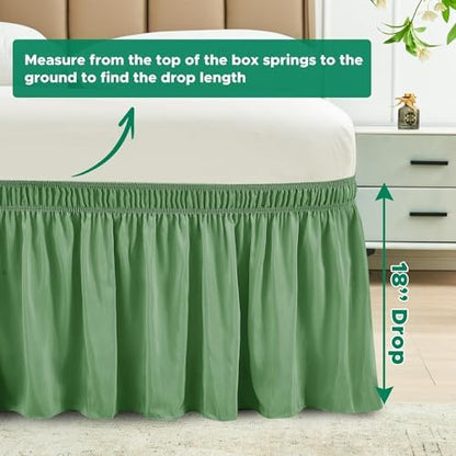 Wrap Around Bed Skirt Full Size Beds 18 Inch Drop-Elastic Dust Ruffle Sage
