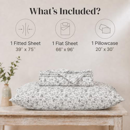Modern Threads Silky Soft Microfiber and Wrinkle Free Sheets - Luxurious Microfiber Bed Sheets Includes Flat Sheet, Fitted Sheet with Deep Pockets, & Pillowcases Grey Garden Toile, Twin