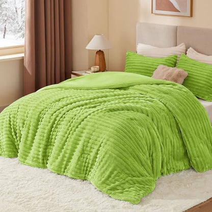 BEDELITE Fleece Twin/Twin XL Comforter Set, Fluffy Bed Set, Dark Citron