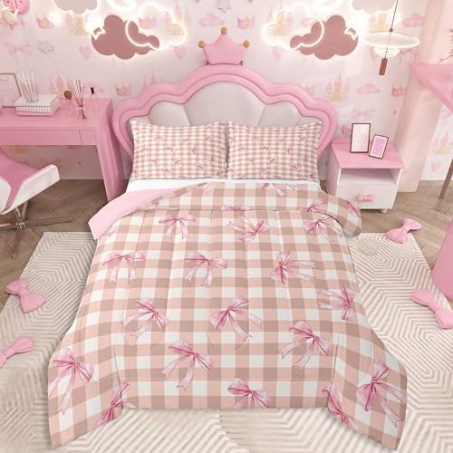 jejeloiu Bowknot Comforter Set Full Size Bedding Set for Kids Boys Girls