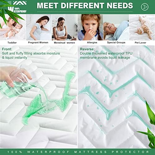 Unilibra Twin Size Waterproof Mattress Pad Rayon Made from Bamboo, Quilted Breathable Mattress Protector, 6''-19'' Deep Pocket Fitted Mattress Cover White