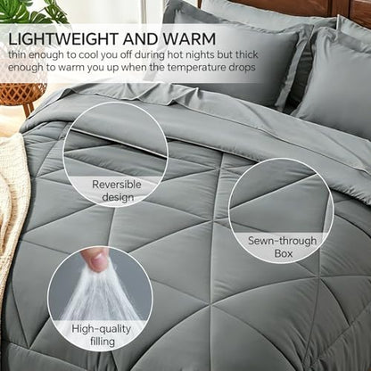 BEDELITE Full Comforter Set 7 Pieces, Solid Dark Grey Bed in A Bag