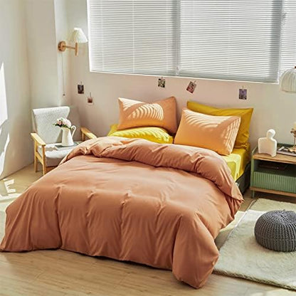 Wellboo Peach Comforter Sets King Pink Orange Bedding Comforters Solid Grapefruit Color Bedding Cotton Women Girls Light Orange Quilts Modern Minimalist Peach Comforters Plain Coral Pink Bed Luxury