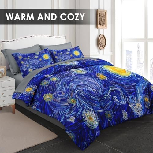 Pamnest Queen Comforter Set with Sheets, 7 Pieces Moon Starry Bedding