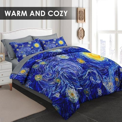 Pamnest Queen Comforter Set with Sheets, 7 Pieces Moon Starry Bedding