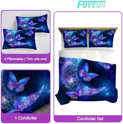 Blue Butterfly Comforter Full/Queen, Mandala Bedding for Girls