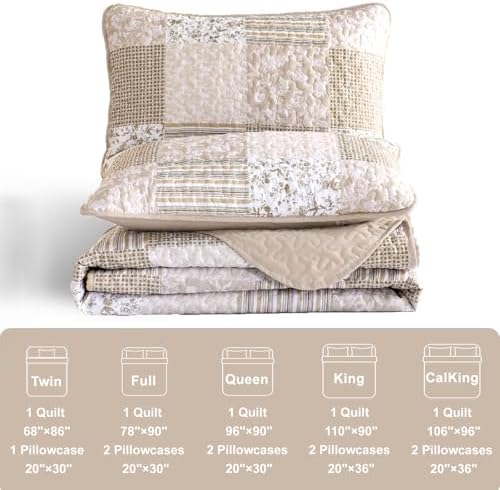 Mybedsoul Beige Boho Quilt Set Full Size, Patchwork Quilt Bedding Set