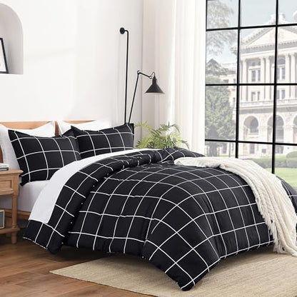 Andency Twin Comforter Sets Black, Gingham Plaid Grid Checkered Bedding Set