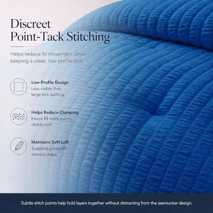 CozyLux Full Comforter Sets, 7 Pieces Classic Blue Seersucker Bed in a Bag