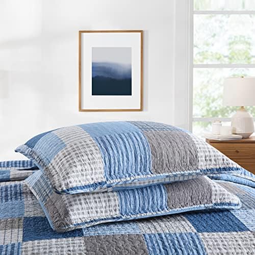 Y-PLWOMEN 100% Cotton King Size Quilt Farmhouse Plaid 3-Pieces Bedding