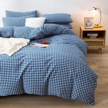LifeTB Royal Blue Gingham Comforter Set Queen Modern Style Blue Grid Plaid Comforter 3 Pieces Checkered Comforter with 2 Pillowcases Farmhouse Gingham Bedding Breathable Queen Comforter Set