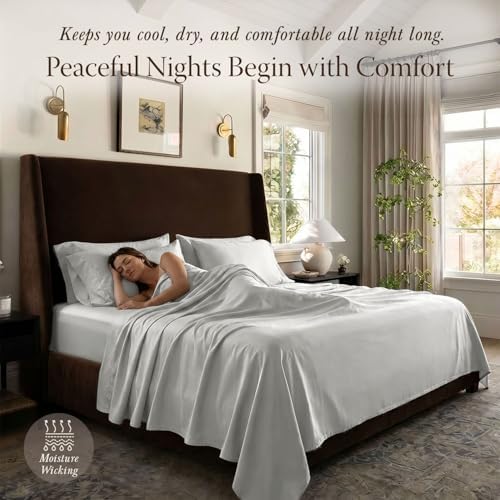 Threadmill 400TC Egyptian Cotton King Sheet Set, Sateen, Solid, Light Grey