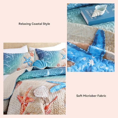 weigelia Coastal Quilt Queen Size, Beach Lightweight Summer Bedding