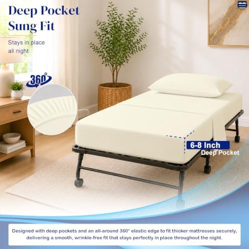 Cottingon 4 PC Cot Sheet Set 33"X75", Egyptian Cotton, Ivory