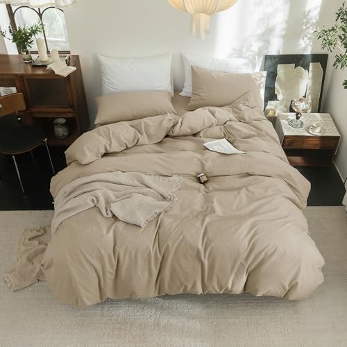 FOSSA Duvet Cover Set 100% Washed Cotton Linen Feel Queen