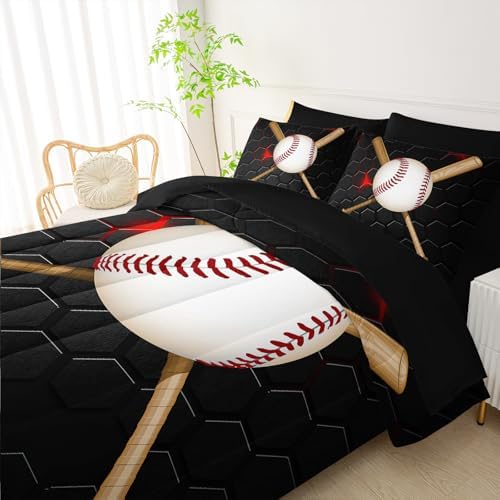 Baseball 7 Pieces Comforter Set Queen Size ,Honeycomb Bedding Set for Kids
