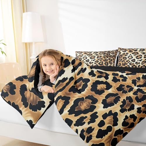 jejeloiu Leopard Comforter Set All Season Animal Skin Bedding Set with 1 Pillow Cases Animal Print Microfiber Kids Toddler Bedclothes Bedroom Decor Duvet Quilt Breathable Soft Lightweight