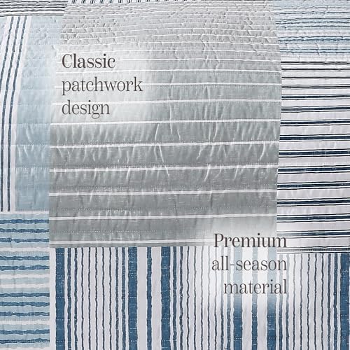 King Quilt Set-3 Pieces Soft Bedding Lightweight Floral Patchwork Coverlet