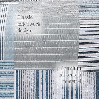 Queen Quilt Set-3 Pieces Soft Bedding Lightweight Floral Patchwork Coverlet
