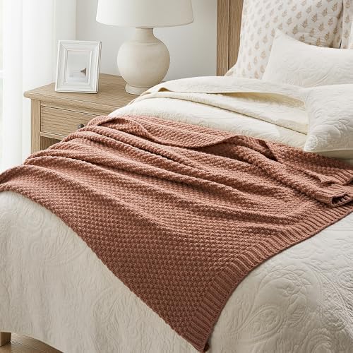 EVERGRACEHOME Chunky Chenille Knit Throw Blanket, 60 x 80, Terracotta Clay