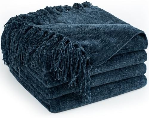 Chenille Throw Blanket for Couch 50" x 60", Navy Blue