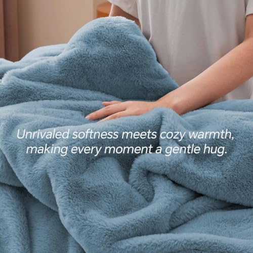 BEDELITE Faux Fur Twin Comforter Set Blue Fog,Warm Comforter for Winter