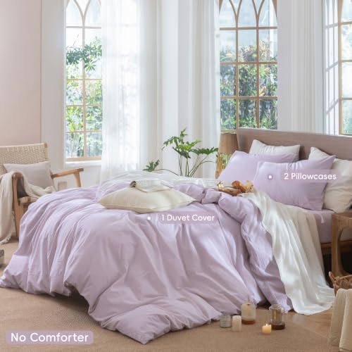 MooMee Striped Duvet Cover Set 100% Washed Cotton Linen Like King