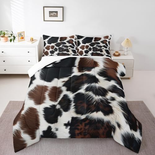Cow Print Bedding Set for Adult Women - Black And White Highland Cow Print Comforter Set - King Size