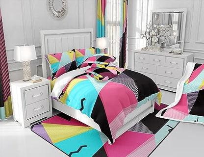 Manfei Memphis Comforter Set Twin Size, Retro 80s 90s Fashion Style Quilt Set with 1 Pillowcase, Colorful Triangle Geometric Bedding Set 2pcs for Kids Boys Girls Lightweight Duvet Insert