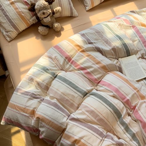 mixinni Vintage Striped Duvet Cover Set Twin Size, 3-Piece 100% Washed Cotton Bedding Set - Soft & Breathable Colorful Comforter Cover with Zipper, All-Season Lightweight Bed Set for Cozy Home