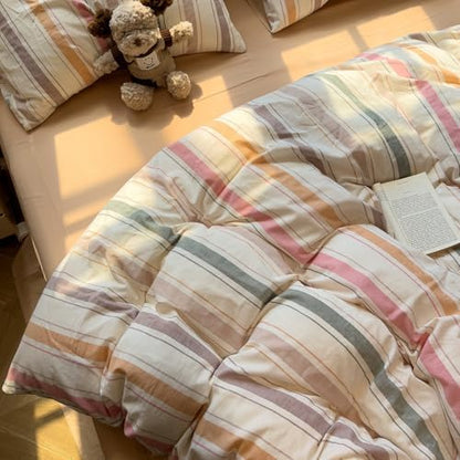 mixinni Vintage Striped Duvet Cover Set Twin Size, 3-Piece 100% Washed Cotton Bedding Set - Soft & Breathable Colorful Comforter Cover with Zipper, All-Season Lightweight Bed Set for Cozy Home