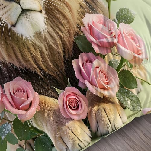 Rose Lions Bedding Set Twin Mint Green Comforter for Girls