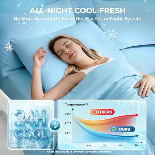 Tokokimo Cooling Comforter Set King Size with 2 Pillowcases, Cooling Blanket for Hot Sleepers and Night Sweats, Blue Silk Smooth & Lightweight Blanket for Summer, 104x90 Inches, Soft Bedding Set