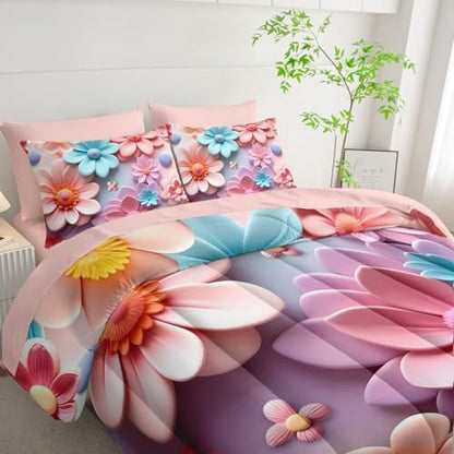 Pink Floral Comforter Set Queen Size Bed 7 Piece，Quilt Queen Size Bedding Set 7 Piece Farmhouse Blue Floral，(1 Comforter, 1 Flat Sheet, 1 Fitted Sheet, 2 Pillowcase and 2 Pillow Sham)