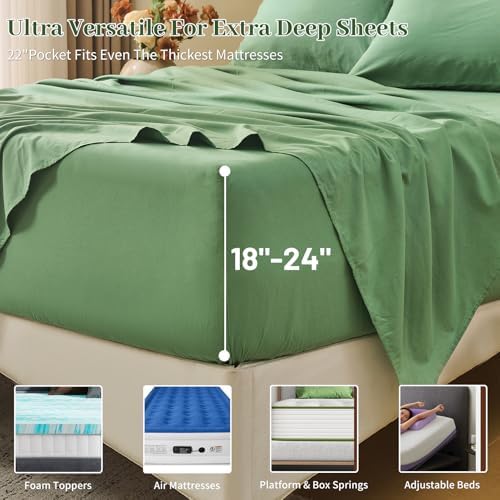 MEISHANG 100% French Linen Sheets California King,6 Pcs,18-24" Deep Pocket