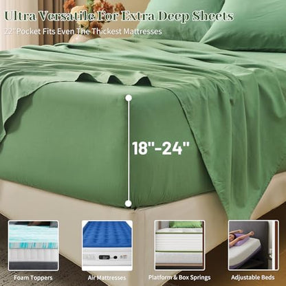 MEISHANG 100% French Linen Sheets California King,6 Pcs,18-24" Deep Pocket