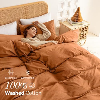 Ventidora 3 Piece Duvet Cover Set King Size,100% Organic Washed Cotton with Linen Feel Like Textured, Luxury Soft and Breatheable Bedding Set