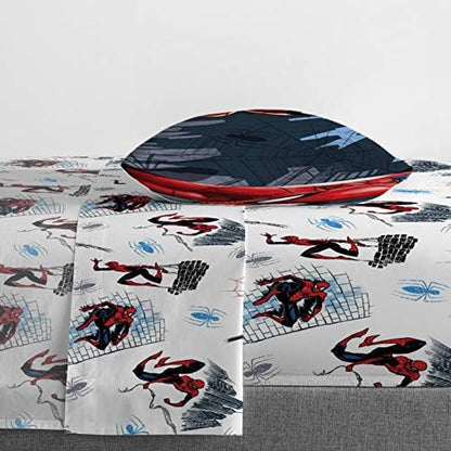 Marvel Spiderman Twin Comforter Set 4 Piece Kids Bedding for Boys, Multi
