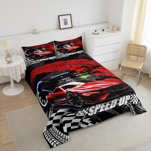 Feelyou Kids Boys Girls Red Race Car Comforter Set King Size