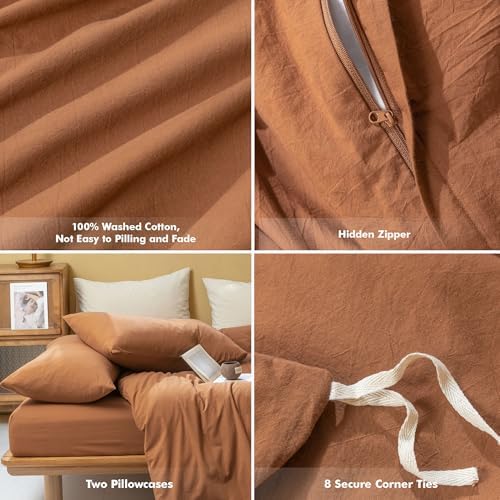 FOSSA Duvet Cover Set 100% Washed Cotton Linen Feel California King