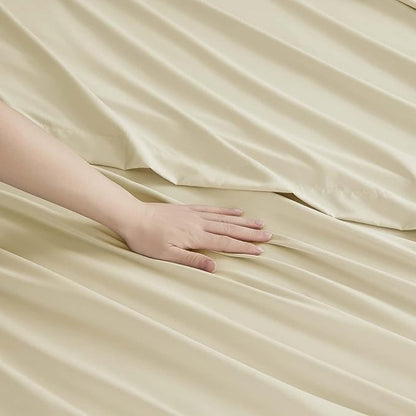 Clara Clark Cal King Sheets, 6 Piece Set - Hotel Luxury Sheets for Cal King Size Bed, Super Soft Bedding Set, Cal King Size, Beige Cream