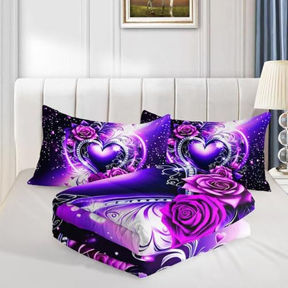 QOOMO Love Heart Kids Comforter Set Queen Size