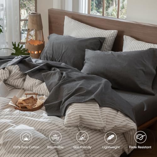 MooMee Sheet Set 100% Washed Cotton Linen-Like Extra Deep Pocket King