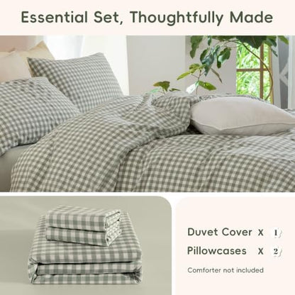 JIYUAN Oversized King Washed Cotton Duvet Cover Set,Classic Gingham